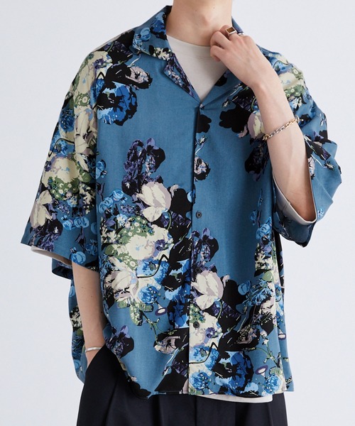 Anchor Smith（アンカー スミス）の「総柄レーヨンオープンカラーアロハシャツ（シャツ/ブラウス・メンズ・ブラック系2/グレー系2/ブルー系1/ライトグレー系3/ブラック系1/ホワイト系1/ホワイト系3/ホワイト系2・M/L）」の17枚目の写真