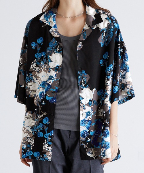 Anchor Smith（アンカー スミス）の「総柄レーヨンオープンカラーアロハシャツ（シャツ/ブラウス・メンズ・ブラック系2/グレー系2/ブルー系1/ライトグレー系3/ブラック系1/ホワイト系1/ホワイト系3/ホワイト系2・M/L）」の13枚目の写真