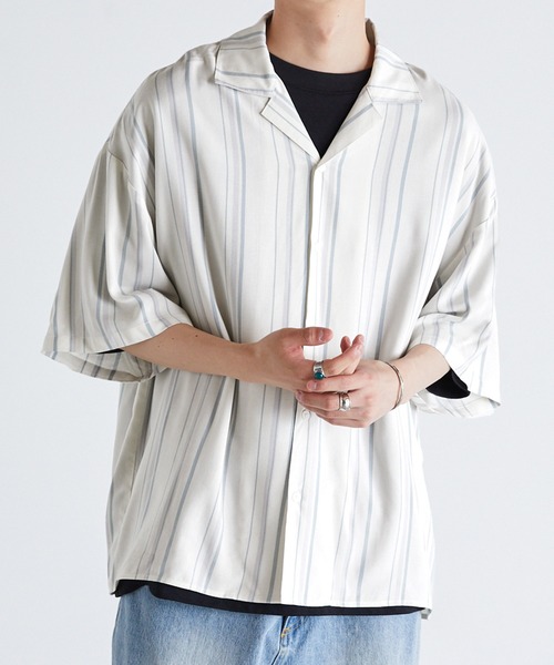 Anchor Smith（アンカー スミス）の「総柄レーヨンオープンカラーアロハシャツ（シャツ/ブラウス・メンズ・ブラック系2/グレー系2/ブルー系1/ライトグレー系3/ブラック系1/ホワイト系1/ホワイト系3/ホワイト系2・M/L）」の14枚目の写真