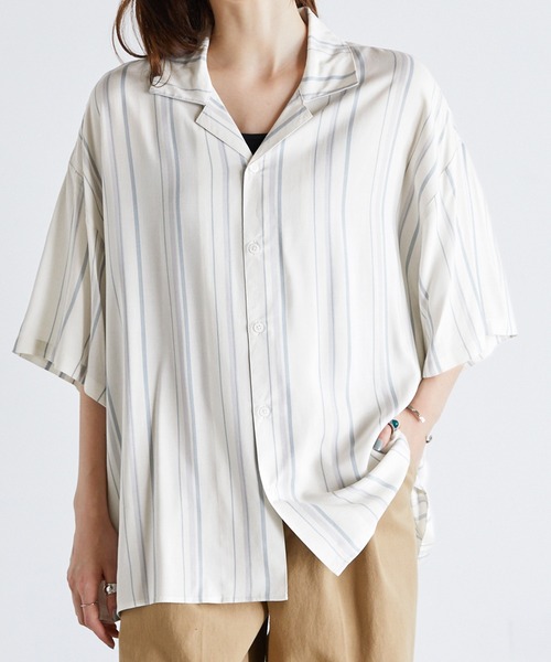 Anchor Smith（アンカー スミス）の「総柄レーヨンオープンカラーアロハシャツ（シャツ/ブラウス・メンズ・ブラック系2/グレー系2/ブルー系1/ライトグレー系3/ブラック系1/ホワイト系1/ホワイト系3/ホワイト系2・M/L）」の15枚目の写真