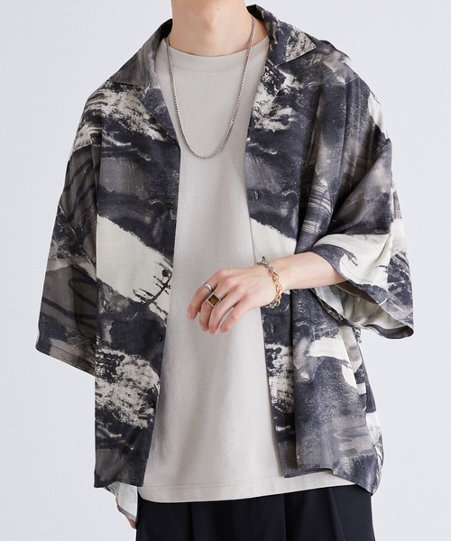 Anchor Smith（アンカー スミス）の「総柄レーヨンオープンカラーアロハシャツ（シャツ/ブラウス・メンズ・ブラック系2/グレー系2/ブルー系1/ライトグレー系3/ブラック系1/ホワイト系1/ホワイト系3/ホワイト系2・M/L）」の16枚目の写真