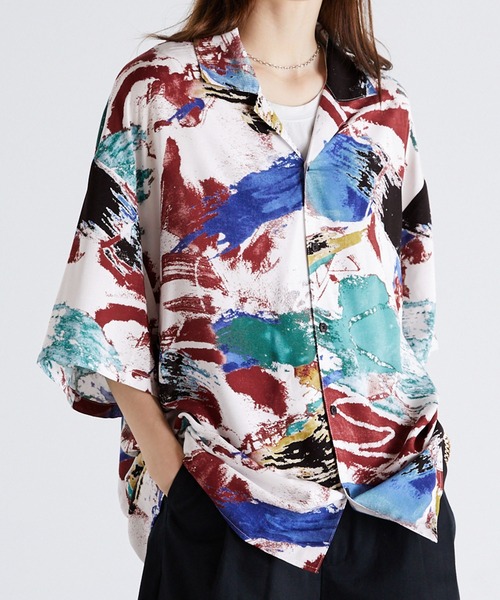 Anchor Smith（アンカー スミス）の「総柄レーヨンオープンカラーアロハシャツ（シャツ/ブラウス・メンズ・ブラック系2/グレー系2/ブルー系1/ライトグレー系3/ブラック系1/ホワイト系1/ホワイト系3/ホワイト系2・M/L）」の9枚目の写真