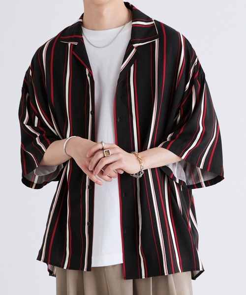 Anchor Smith（アンカー スミス）の「総柄レーヨンオープンカラーアロハシャツ（シャツ/ブラウス・メンズ・ブラック系2/グレー系2/ブルー系1/ライトグレー系3/ブラック系1/ホワイト系1/ホワイト系3/ホワイト系2・M/L）」の10枚目の写真