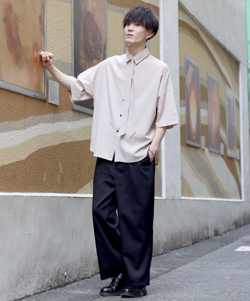 SITRY(シトリー)の「wide dress shirt with tie/ネクタイ付き ワイド ドレスシャツ(シャツ/ブラウス・メンズ・ホワイト/チャコールグレー/ブラック/ベージュ・M/L/XL)」の18枚目の写真