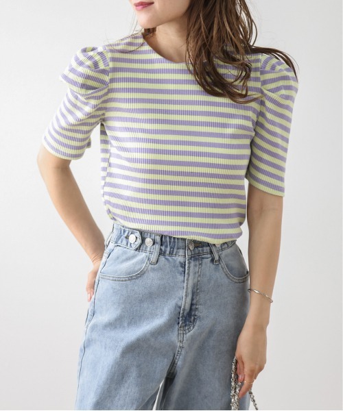 La-gemme(ラジェム)の「ボーダーリブカットソー(Tシャツ/カットソー・レディース・グレー×ホワイト/パープル系その他/ブラック×ホワイト/ブラック系2/グレー系2/ホワイト系2/パープル系2・フリー)」の7枚目の写真