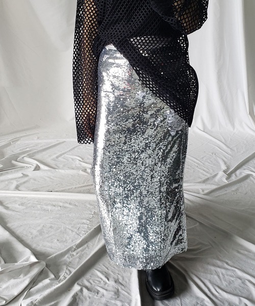 メタリックスパンコールタイトロングスカート【 裏地付き 】（スカート