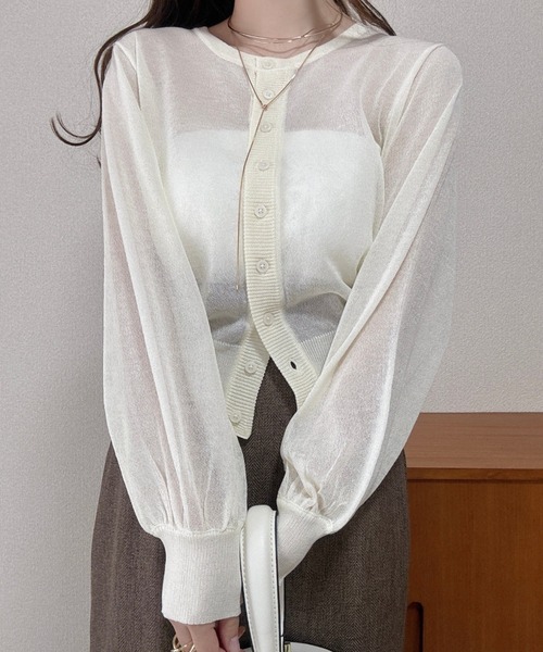 Ada.(エイダ)の「《冷房・紫外線・日焼け対策》大人カジュアル! シアー風 ニットカーディガン(カーディガン/ボレロ・レディース・ロイヤルブルー/ピンク/アイボリー/ブラック/グレイッシュベージュ/ライトブルー/イエロー・FREE)」の2枚目の写真