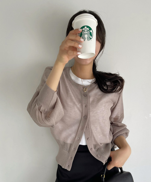 Ada.(エイダ)の「《冷房・紫外線・日焼け対策》大人カジュアル! シアー風 ニットカーディガン(カーディガン/ボレロ・レディース・ロイヤルブルー/ピンク/アイボリー/ブラック/グレイッシュベージュ/ライトブルー/イエロー・FREE)」の8枚目の写真