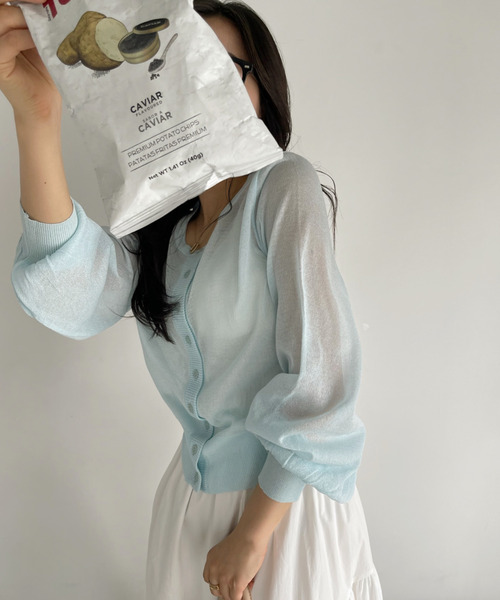 Ada.(エイダ)の「《冷房・紫外線・日焼け対策》大人カジュアル! シアー風 ニットカーディガン(カーディガン/ボレロ・レディース・ロイヤルブルー/ピンク/アイボリー/ブラック/グレイッシュベージュ/ライトブルー/イエロー・FREE)」の12枚目の写真