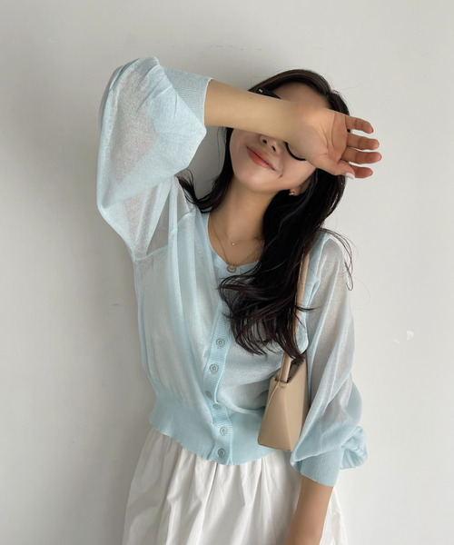 Ada.(エイダ)の「《冷房・紫外線・日焼け対策》大人カジュアル! シアー風 ニットカーディガン(カーディガン/ボレロ・レディース・ロイヤルブルー/ピンク/アイボリー/ブラック/グレイッシュベージュ/ライトブルー/イエロー・FREE)」の14枚目の写真