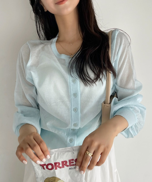 Ada.(エイダ)の「《冷房・紫外線・日焼け対策》大人カジュアル! シアー風 ニットカーディガン(カーディガン/ボレロ・レディース・ロイヤルブルー/ピンク/アイボリー/ブラック/グレイッシュベージュ/ライトブルー/イエロー・FREE)」の15枚目の写真
