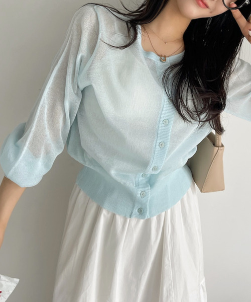 Ada.(エイダ)の「《冷房・紫外線・日焼け対策》大人カジュアル! シアー風 ニットカーディガン(カーディガン/ボレロ・レディース・ロイヤルブルー/ピンク/アイボリー/ブラック/グレイッシュベージュ/ライトブルー/イエロー・FREE)」の16枚目の写真
