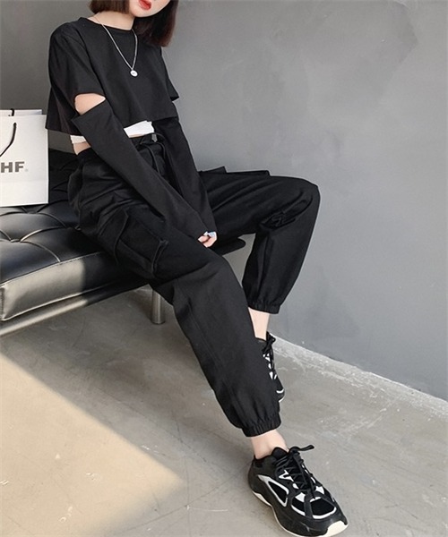 FREE STYLISTS(フリー スタイリスト)の「ウエストゴム カーゴパンツ(カーゴパンツ・レディース・カーキ/ベージュ/ブラック・S/M/L)」の9枚目の写真