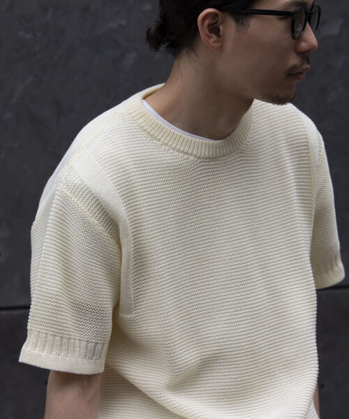 GLOSTER（グロスター）の「【GLOSTER/グロスター】ローゲージ ガンジーニットTシャツ メッシュニット サマーニット（Tシャツ/カットソー・メンズ・オリーブ/ブラック/ホワイト・L/M/S）」の2枚目の写真