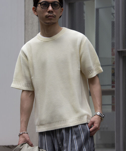 GLOSTER（グロスター）の「【GLOSTER/グロスター】ローゲージ ガンジーニットTシャツ メッシュニット サマーニット（Tシャツ/カットソー・メンズ・オリーブ/ブラック/ホワイト・L/M/S）」の9枚目の写真