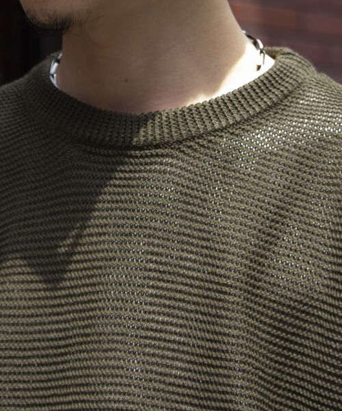 GLOSTER（グロスター）の「【GLOSTER/グロスター】ローゲージ ガンジーニットTシャツ メッシュニット サマーニット（Tシャツ/カットソー・メンズ・オリーブ/ブラック/ホワイト・L/M/S）」の6枚目の写真