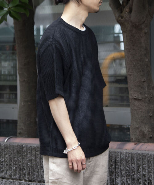 GLOSTER（グロスター）の「【GLOSTER/グロスター】ローゲージ ガンジーニットTシャツ メッシュニット サマーニット（Tシャツ/カットソー・メンズ・オリーブ/ブラック/ホワイト・L/M/S）」の12枚目の写真