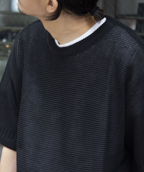 GLOSTER（グロスター）の「【GLOSTER/グロスター】ローゲージ ガンジーニットTシャツ メッシュニット サマーニット（Tシャツ/カットソー・メンズ・オリーブ/ブラック/ホワイト・L/M/S）」の8枚目の写真