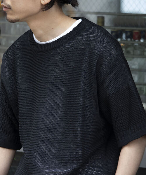 GLOSTER（グロスター）の「【GLOSTER/グロスター】ローゲージ ガンジーニットTシャツ メッシュニット サマーニット（Tシャツ/カットソー・メンズ・オリーブ/ブラック/ホワイト・L/M/S）」の13枚目の写真