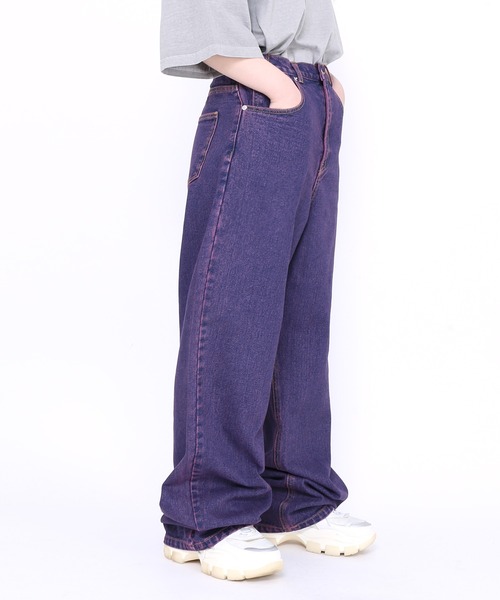 Figments（フィグメンツ）の「オーバーダイカラーバギーデニムパンツ（デニムパンツ・レディース・パープル・SMALL/MEDIUM/LARGE）」の2枚目の写真