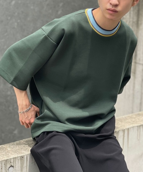 CIAOPANIC(チャオパニック)の「リブ配色ポンチクルーネックTシャツ(Tシャツ/カットソー・レディース・ブラック/グレイッシュベージュ/グリーン・MEDIUM/LARGE)」の9枚目の写真