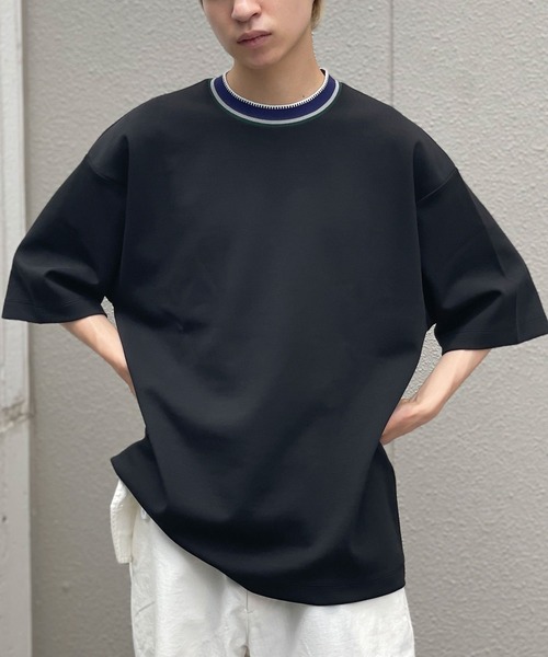 CIAOPANIC(チャオパニック)の「リブ配色ポンチクルーネックTシャツ(Tシャツ/カットソー・レディース・ブラック/グレイッシュベージュ/グリーン・MEDIUM/LARGE)」の17枚目の写真