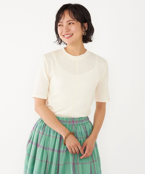 SHIPS Colors(シップス カラーズ)の「SHIPS Colors:〈洗濯機可能〉シアー テレコ ステッチ トップス(Tシャツ/カットソー・レディース・ライトブルー/オフホワイト/イエロー・ONE SIZE)」の1枚目の写真