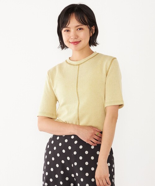 SHIPS Colors(シップス カラーズ)の「SHIPS Colors:〈洗濯機可能〉シアー テレコ ステッチ トップス(Tシャツ/カットソー・レディース・ライトブルー/オフホワイト/イエロー・ONE SIZE)」の3枚目の写真