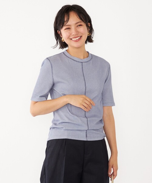 SHIPS Colors(シップス カラーズ)の「SHIPS Colors:〈洗濯機可能〉シアー テレコ ステッチ トップス(Tシャツ/カットソー・レディース・ライトブルー/オフホワイト/イエロー・ONE SIZE)」の2枚目の写真