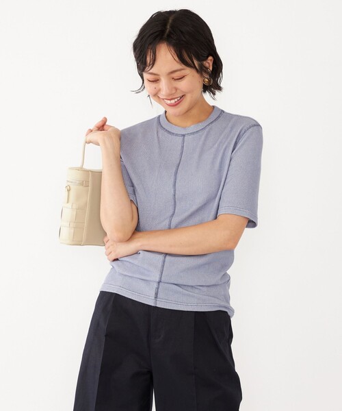 SHIPS Colors(シップス カラーズ)の「SHIPS Colors:〈洗濯機可能〉シアー テレコ ステッチ トップス(Tシャツ/カットソー・レディース・ライトブルー/オフホワイト/イエロー・ONE SIZE)」の15枚目の写真