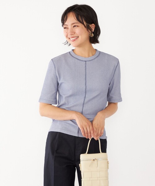 SHIPS Colors(シップス カラーズ)の「SHIPS Colors:〈洗濯機可能〉シアー テレコ ステッチ トップス(Tシャツ/カットソー・レディース・ライトブルー/オフホワイト/イエロー・ONE SIZE)」の10枚目の写真