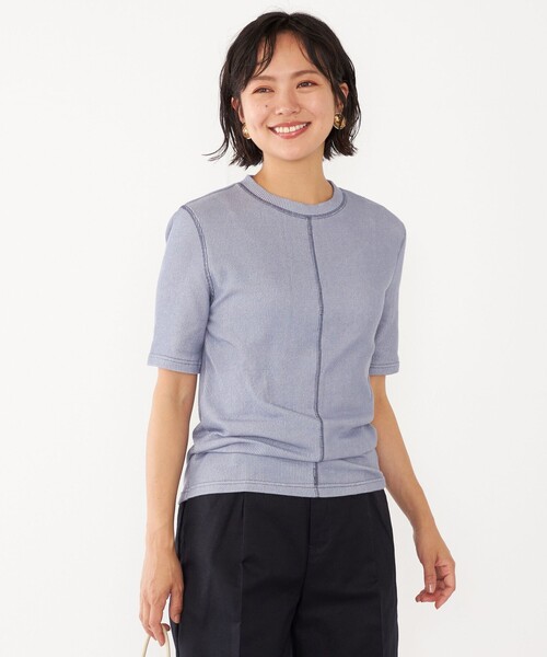 SHIPS Colors(シップス カラーズ)の「SHIPS Colors:〈洗濯機可能〉シアー テレコ ステッチ トップス(Tシャツ/カットソー・レディース・ライトブルー/オフホワイト/イエロー・ONE SIZE)」の9枚目の写真