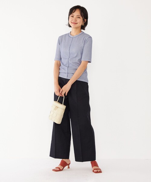 SHIPS Colors(シップス カラーズ)の「SHIPS Colors:〈洗濯機可能〉シアー テレコ ステッチ トップス(Tシャツ/カットソー・レディース・ライトブルー/オフホワイト/イエロー・ONE SIZE)」の8枚目の写真