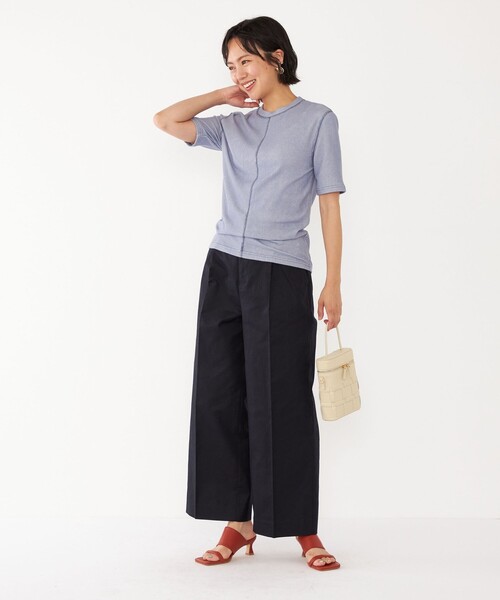 SHIPS Colors(シップス カラーズ)の「SHIPS Colors:〈洗濯機可能〉シアー テレコ ステッチ トップス(Tシャツ/カットソー・レディース・ライトブルー/オフホワイト/イエロー・ONE SIZE)」の7枚目の写真