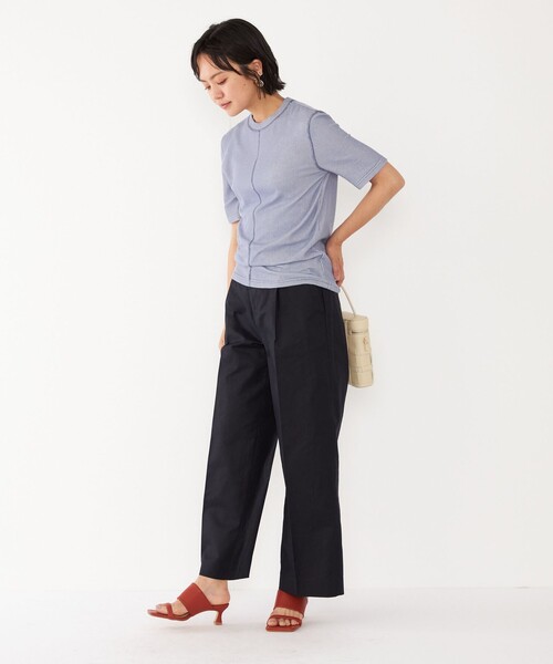 SHIPS Colors(シップス カラーズ)の「SHIPS Colors:〈洗濯機可能〉シアー テレコ ステッチ トップス(Tシャツ/カットソー・レディース・ライトブルー/オフホワイト/イエロー・ONE SIZE)」の4枚目の写真