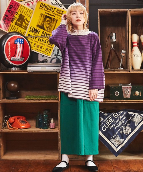 CUBE SUGAR（キューブシュガー）の「無地リブメロウハイネックインナー（Tシャツ/カットソー・レディース・グリーン/ヘザーチャコール/ピンク/ナチュラル・M）」の6枚目の写真