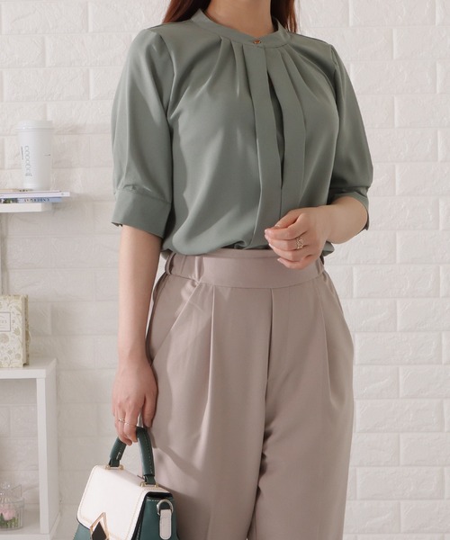 Lace Ladies(レースレディース)の「2WAYネック半袖タックブラウス(シャツ/ブラウス・レディース・グレー/ブラック/ネイビー/ミント/ホワイト・S/FREE)」の4枚目の写真