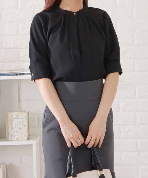 Lace Ladies(レースレディース)の「2WAYネック半袖タックブラウス(シャツ/ブラウス・レディース・グレー/ブラック/ネイビー/ミント/ホワイト・S/FREE)」の15枚目の写真