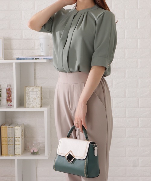 Lace Ladies(レースレディース)の「2WAYネック半袖タックブラウス(シャツ/ブラウス・レディース・グレー/ブラック/ネイビー/ミント/ホワイト・S/FREE)」の16枚目の写真