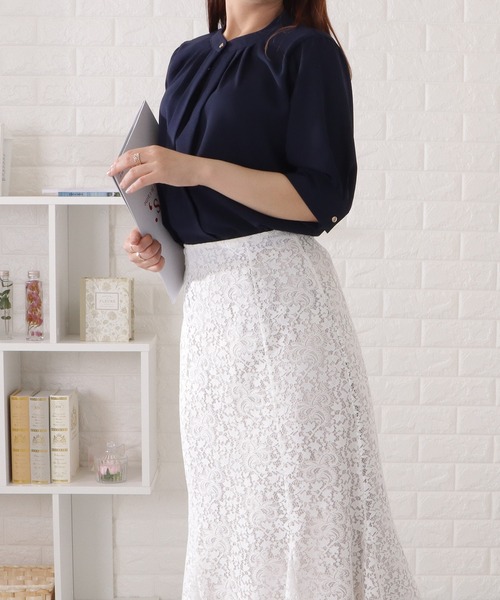 Lace Ladies(レースレディース)の「2WAYネック半袖タックブラウス(シャツ/ブラウス・レディース・グレー/ブラック/ネイビー/ミント/ホワイト・S/FREE)」の17枚目の写真