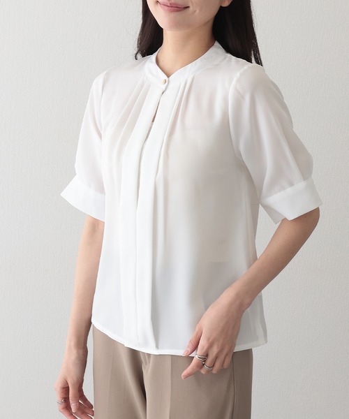 Lace Ladies(レースレディース)の「2WAYネック半袖タックブラウス(シャツ/ブラウス・レディース・グレー/ブラック/ネイビー/ミント/ホワイト・S/FREE)」の6枚目の写真