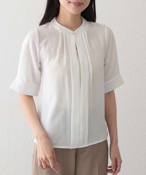 Lace Ladies(レースレディース)の「2WAYネック半袖タックブラウス(シャツ/ブラウス・レディース・グレー/ブラック/ネイビー/ミント/ホワイト・S/FREE)」の9枚目の写真