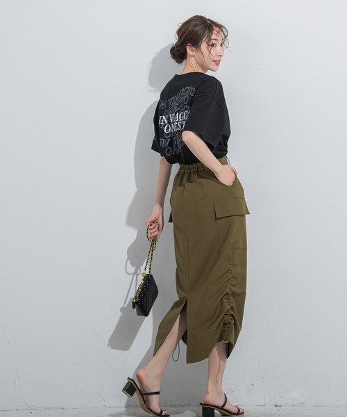 VICKY（ビッキー）の「【今季注目！】シャーリングカーゴストレッチスカート《洗濯機で洗える》（スカート・レディース・ホワイト/カーキ/ブラック・M）」の10枚目の写真