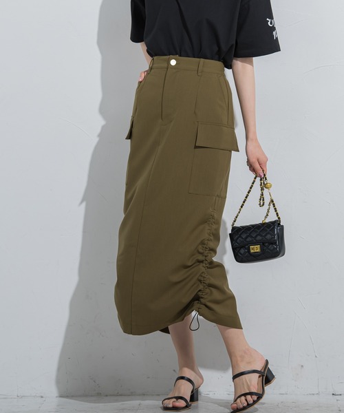 VICKY（ビッキー）の「【今季注目！】シャーリングカーゴストレッチスカート《洗濯機で洗える》（スカート・レディース・ホワイト/カーキ/ブラック・M）」の8枚目の写真