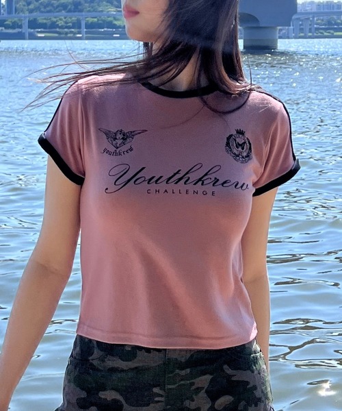 YOUTHKREW（ユースクルー）の「YOUTHKREW／ラインエンブレムT  2970888（Tシャツ/カットソー・レディース・ホワイト/ピンク/グリーン・FREE）」の13枚目の写真