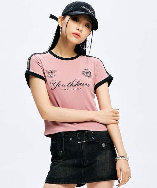 YOUTHKREW（ユースクルー）の「YOUTHKREW／ラインエンブレムT  2970888（Tシャツ/カットソー・レディース・ホワイト/ピンク/グリーン・FREE）」の11枚目の写真