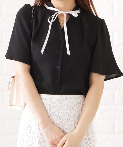 Lace Ladies（レースレディース）の「タック入り半袖ボタンブラウス（シャツ/ブラウス・レディース・ブラック/ベージュ/ネイビー/グレー・S/FREE）」の15枚目の写真