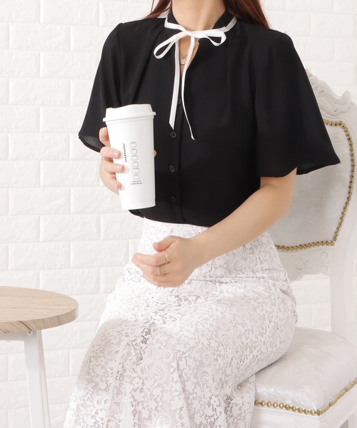 Lace Ladies（レースレディース）の「タック入り半袖ボタンブラウス（シャツ/ブラウス・レディース・ブラック/ベージュ/ネイビー/グレー・S/FREE）」の19枚目の写真