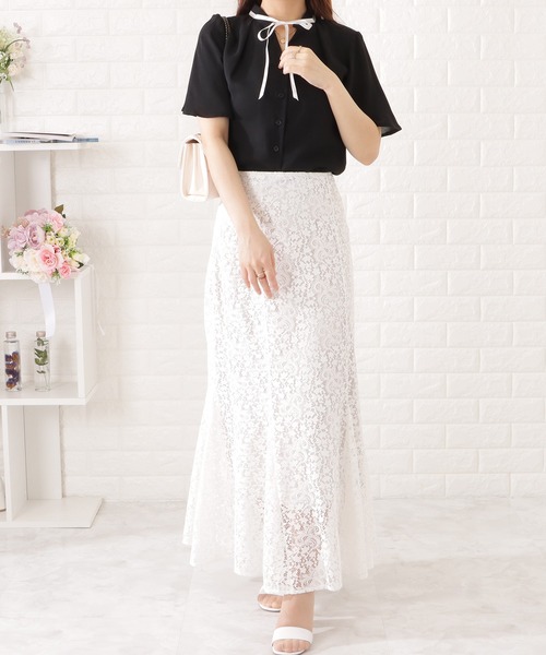 Lace Ladies（レースレディース）の「タック入り半袖ボタンブラウス（シャツ/ブラウス・レディース・ブラック/ベージュ/ネイビー/グレー・S/FREE）」の11枚目の写真