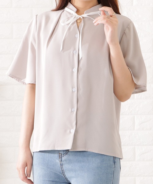 Lace Ladies（レースレディース）の「タック入り半袖ボタンブラウス（シャツ/ブラウス・レディース・ブラック/ベージュ/ネイビー/グレー・S/FREE）」の7枚目の写真